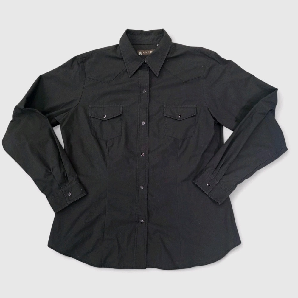 Roper Women's Black Long Sleeve Western Pearl Snap Shirt Sz Large